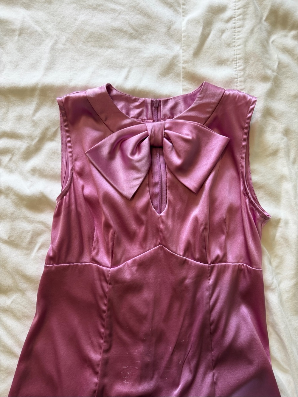 Vintage Sleeveless Bow Neck Satin top in Dusty Rose